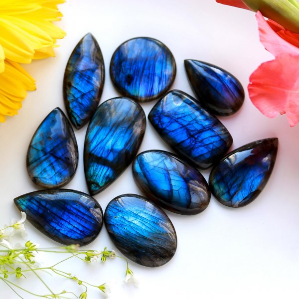 10 Pc 439 Cts Natural Labradorite Mix Loose gemstone cabochon Wholesale lot polished both side Size 45x23 31x17mm