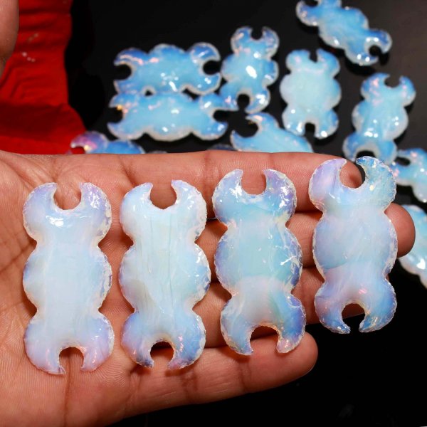 Aura Coated Opalite Triple Moon Carving