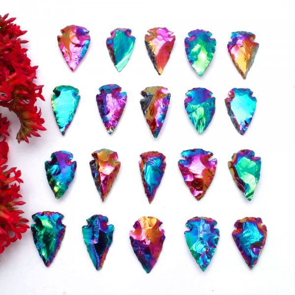 Aura Coated Obsidian Arrowhead Carving