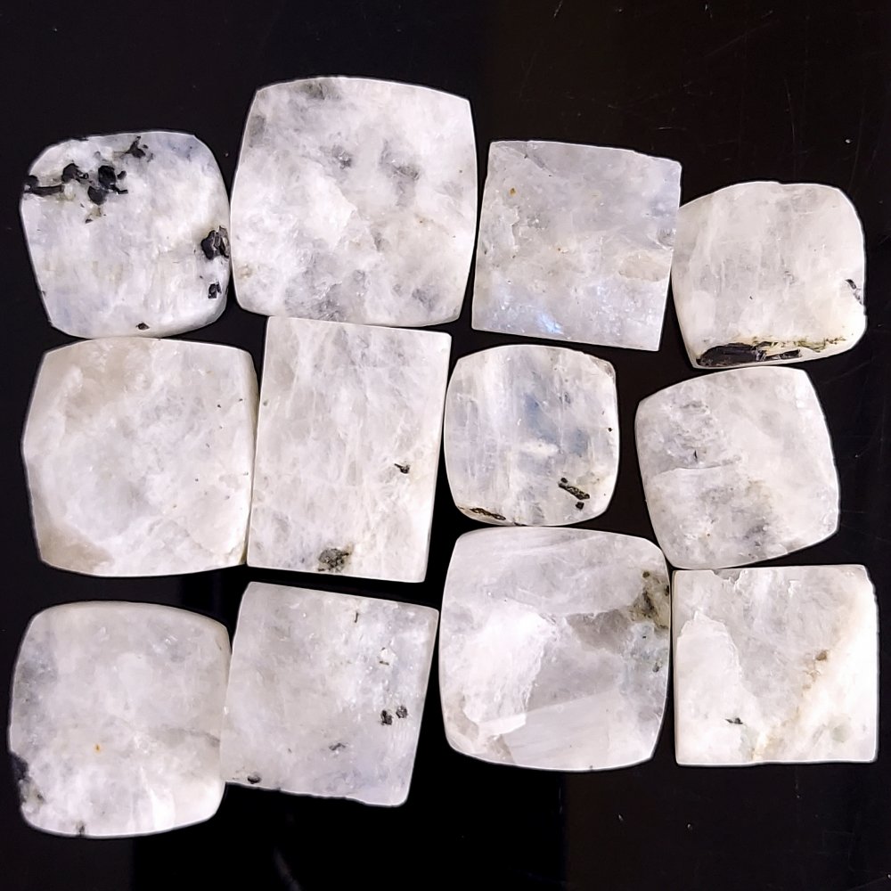 12Pcs 477Cts Natural Rainbow Moonstone Druzy Loose Gemstone Lot Unpolished 25x24 17x16mm#501