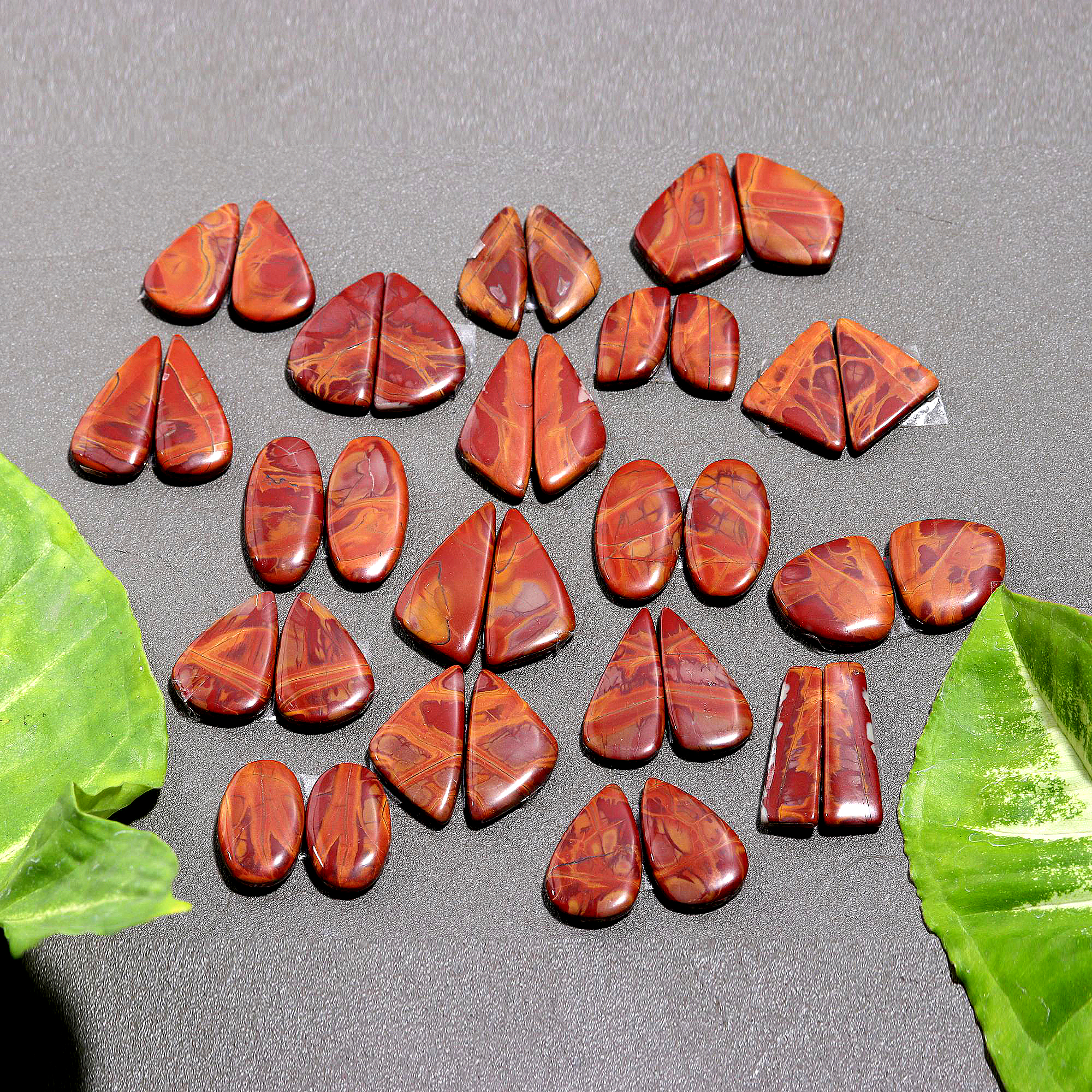 18Pair 264Cts.Natural Smooth Noreena Jasper Matched Earring Pair Mix Loose Gemstone Cabochon Pair Lot Size 23x10 15x7mm