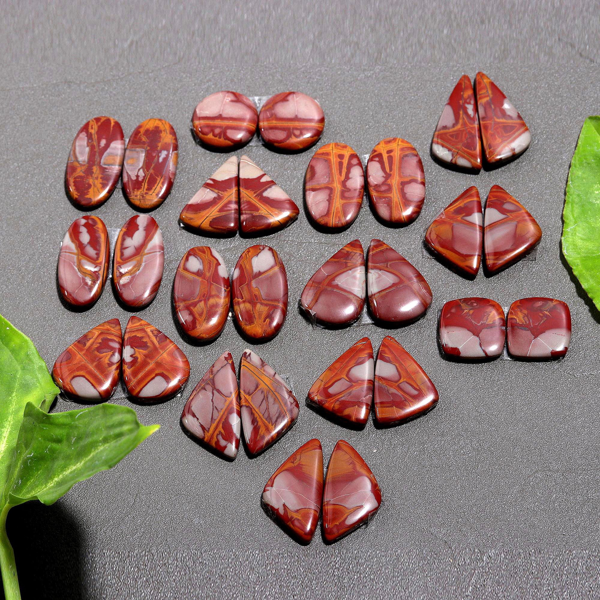 14Pair 218Cts.Natural Smooth Noreena Jasper Matched Earring Pair Mix Loose Gemstone Cabochon Pair Lot Size 23x10 12x12mm