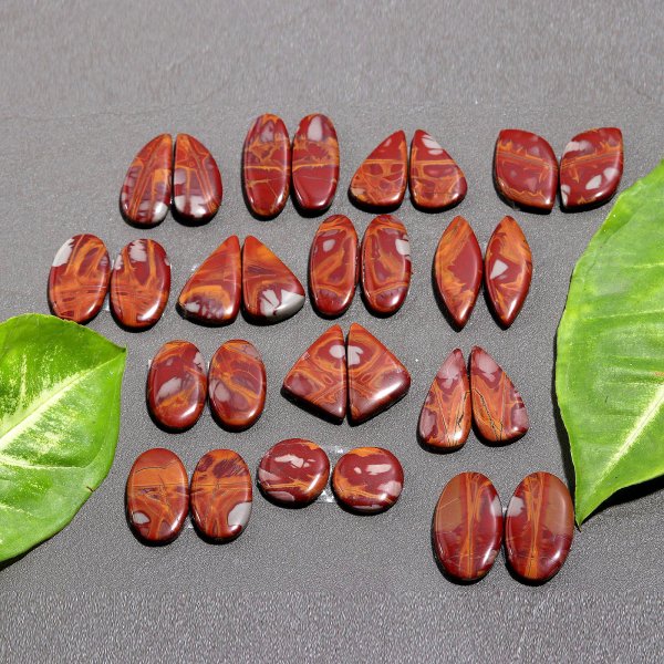 14Pair 225Cts.Natural Smooth Noreena Jasper Matched Earring Pair Mix Loose Gemstone Cabochon Pair Lot Size 22x12 12x12mm