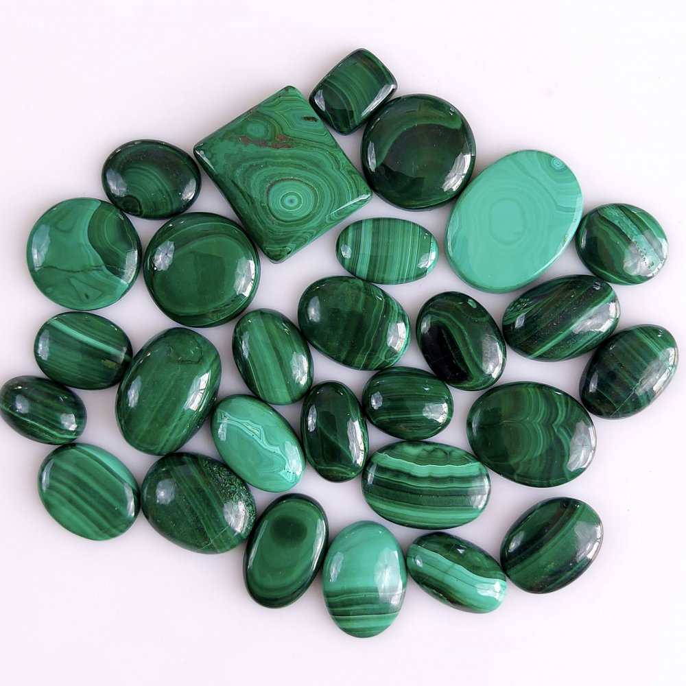 27Pcs 349Cts Natural Green Malachite Loose Cabochon Gemstone Lot Free Size Stone Back Side Unpolished 19x16 11x7mm#510