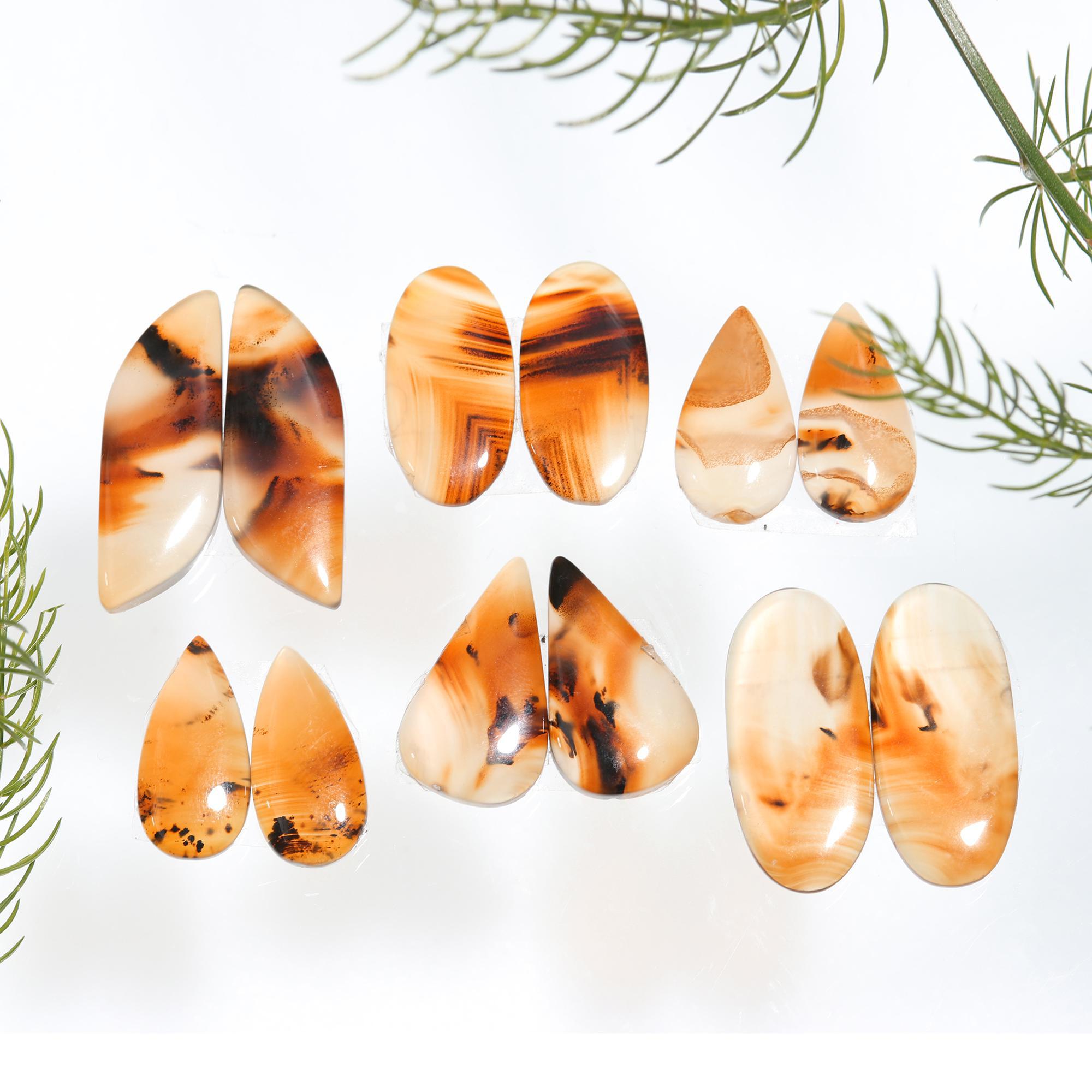 6Pair lot 130Cts Natural Montana agate cabochon pair lot for jewelry making loose gemstone lot mix shape and size earring pairs 32x10 20x8mmR-5118