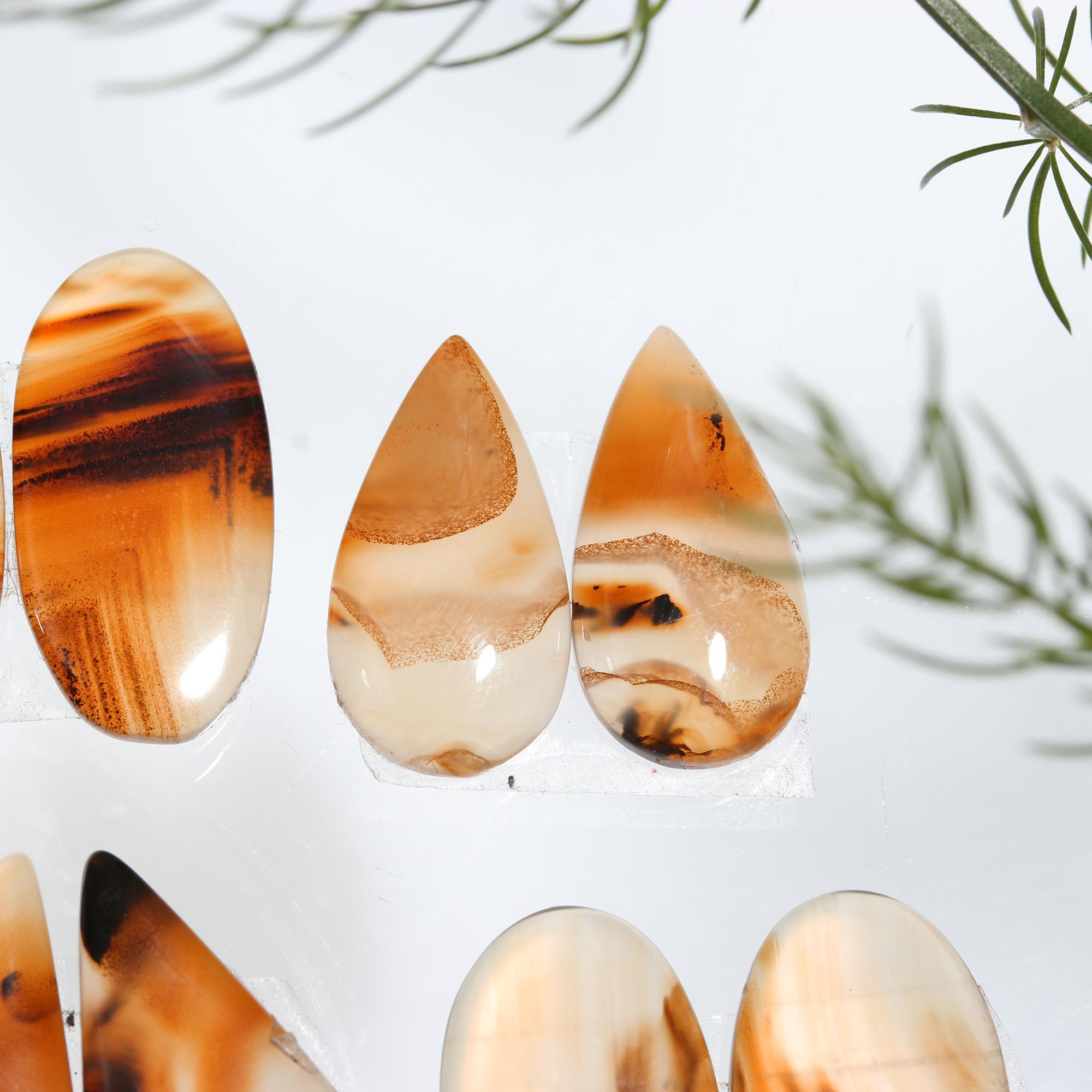6Pair lot 130Cts Natural Montana agate cabochon pair lot for jewelry making loose gemstone lot mix shape and size earring pairs 32x10 20x8mmR-5118
