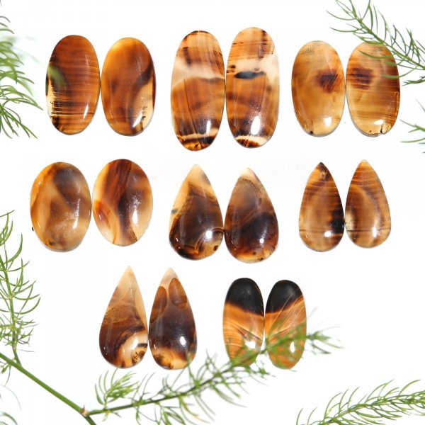 8Pair lot 196Cts Natural Montana agate cabochon pair lot for jewelry making loose gemstone lot mix shape and size earring pairs 31x13 22x10mm#R-5154
