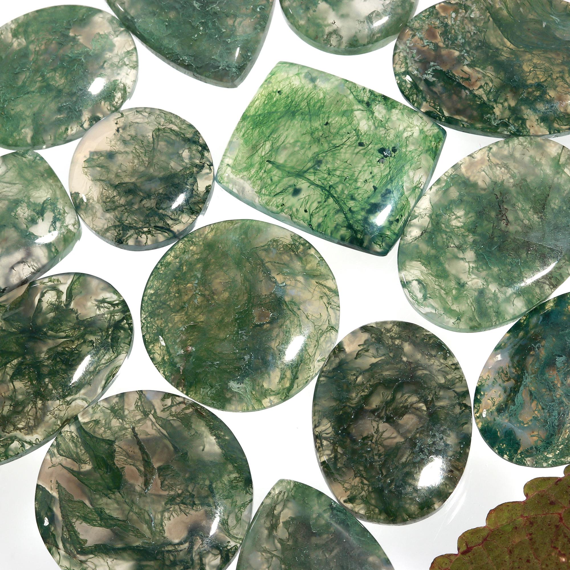 14Pcs lot 281Cts Natural Green Moss Agate Cabochon Lots Mixed Shapes And Sizes Moss Agate loose gemstone Cabochon Wholesale Lot 24x24 16x16mm