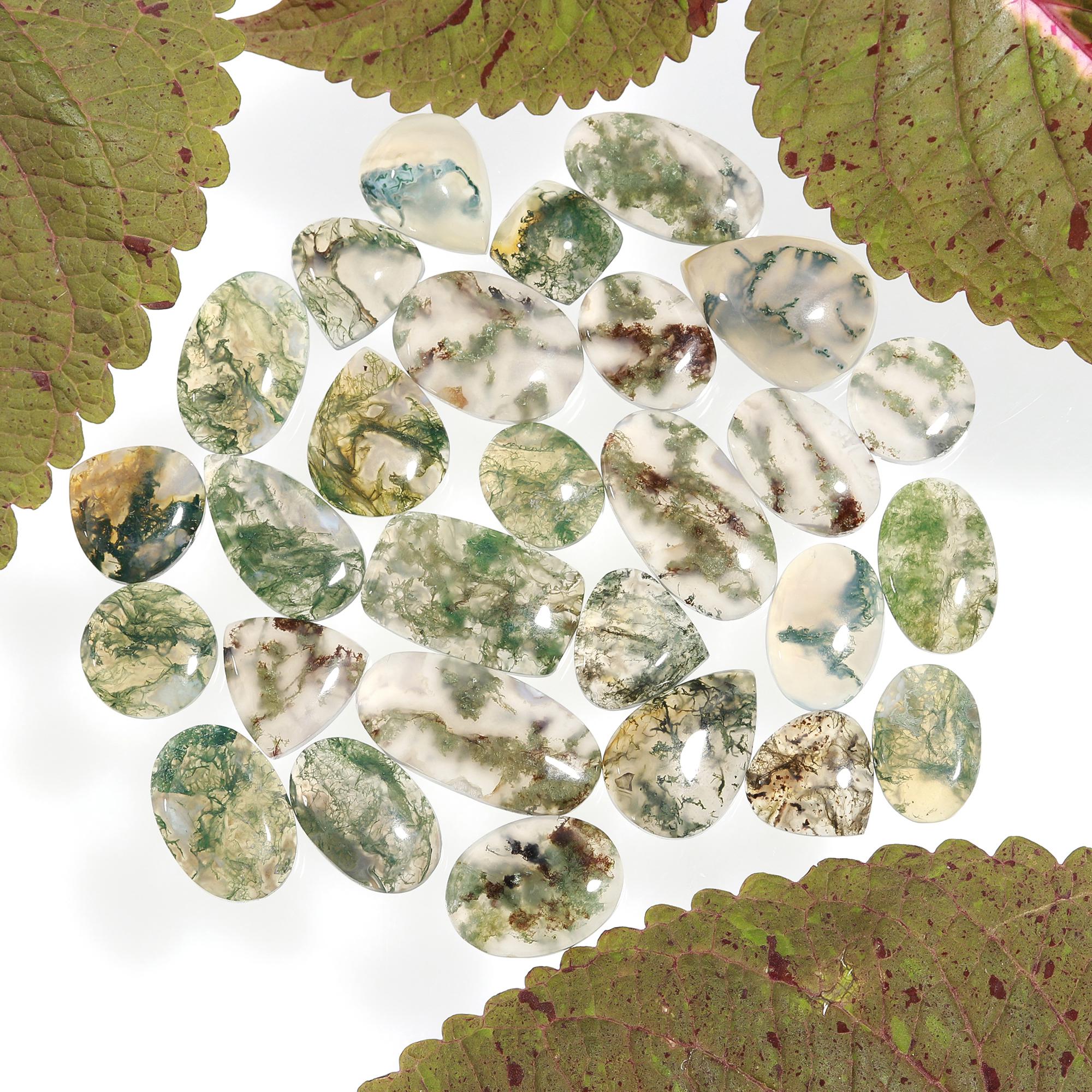 28Pcs lot 301Cts Natural Green Moss Agate Cabochon Lots Mixed Shapes And Sizes Moss Agate loose gemstone Cabochon Wholesale Lot 22x12 10x10mm