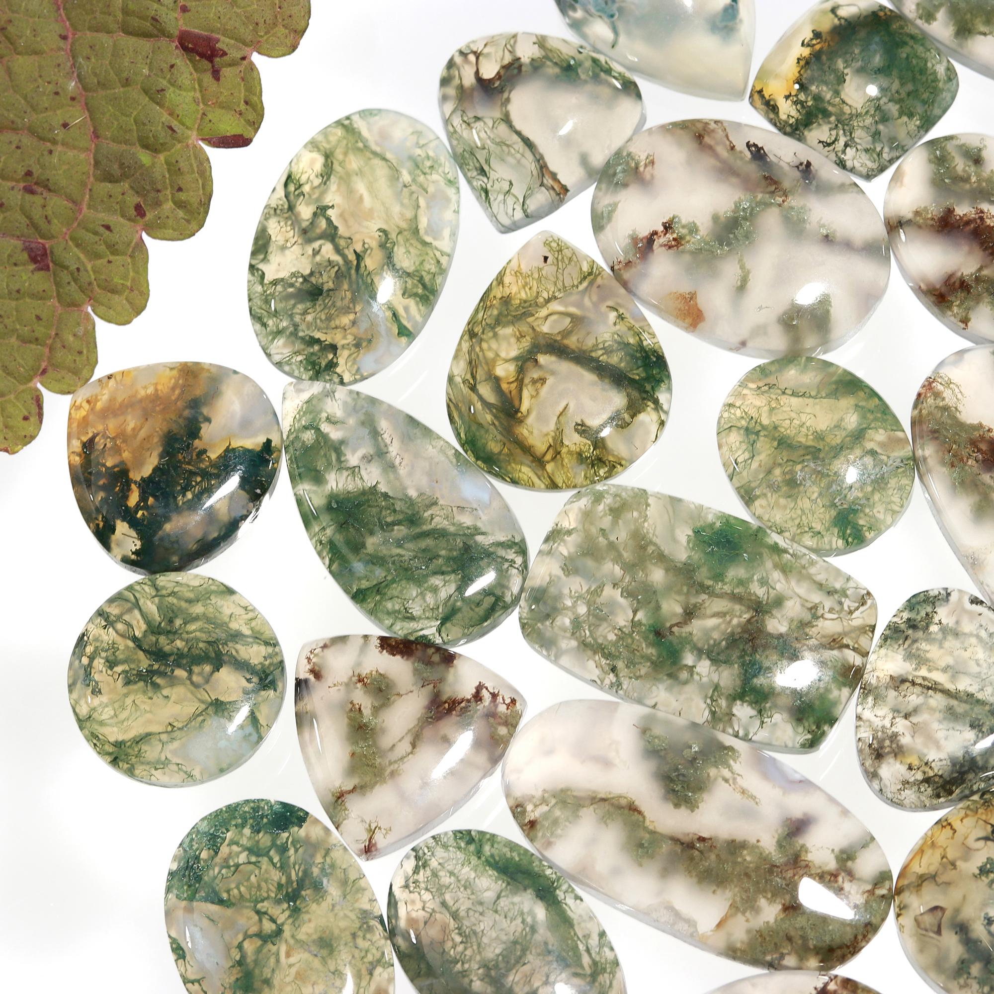 28Pcs lot 301Cts Natural Green Moss Agate Cabochon Lots Mixed Shapes And Sizes Moss Agate loose gemstone Cabochon Wholesale Lot 22x12 10x10mm