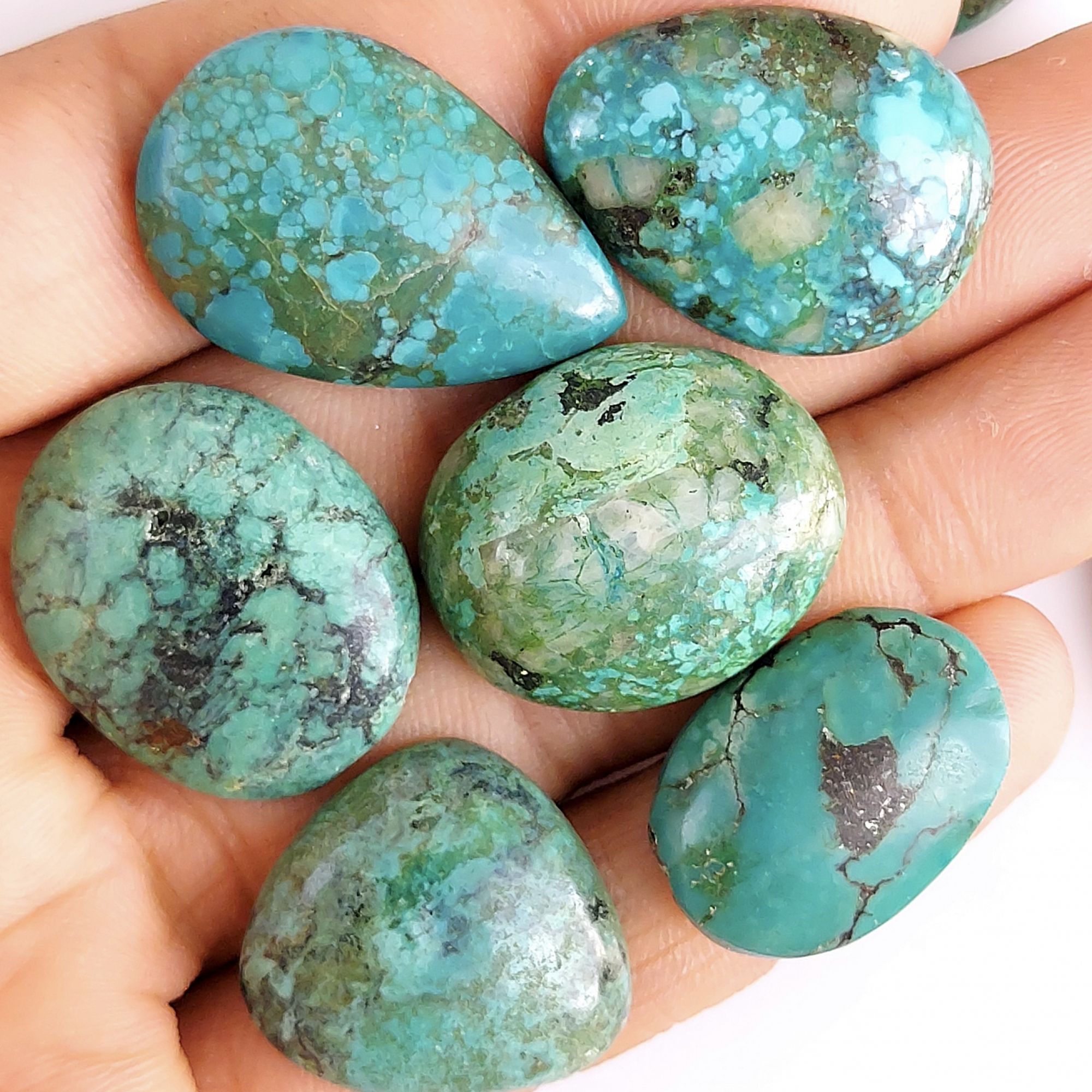 9Pcs 175Cts Natural Green Tibet Turquoise Cabochon Gemstone Lot Free Size Back Unpolished 25x16 20x14mm#517