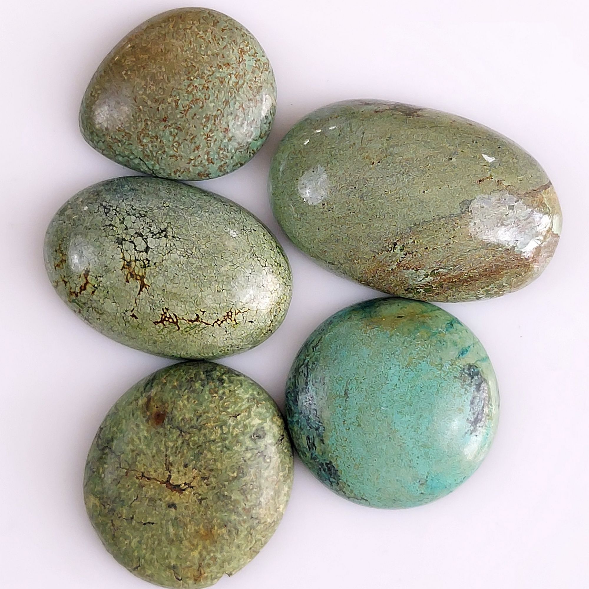 5Pcs 163Cts Natural Green Tibet Turquoise Cabochon Gemstone Lot Free Size Back Unpolished 23x12 19x13mm#518