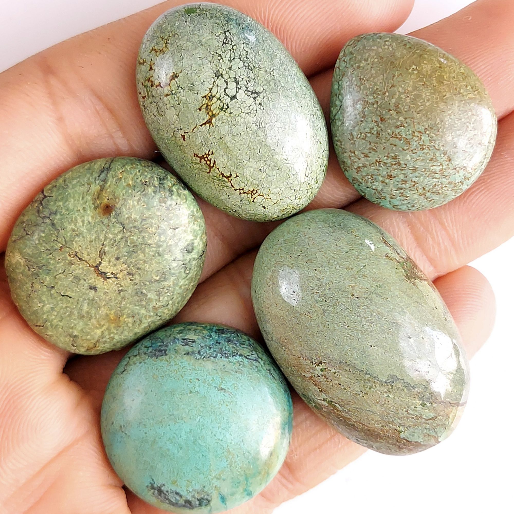 5Pcs 163Cts Natural Green Tibet Turquoise Cabochon Gemstone Lot Free Size Back Unpolished 23x12 19x13mm#518