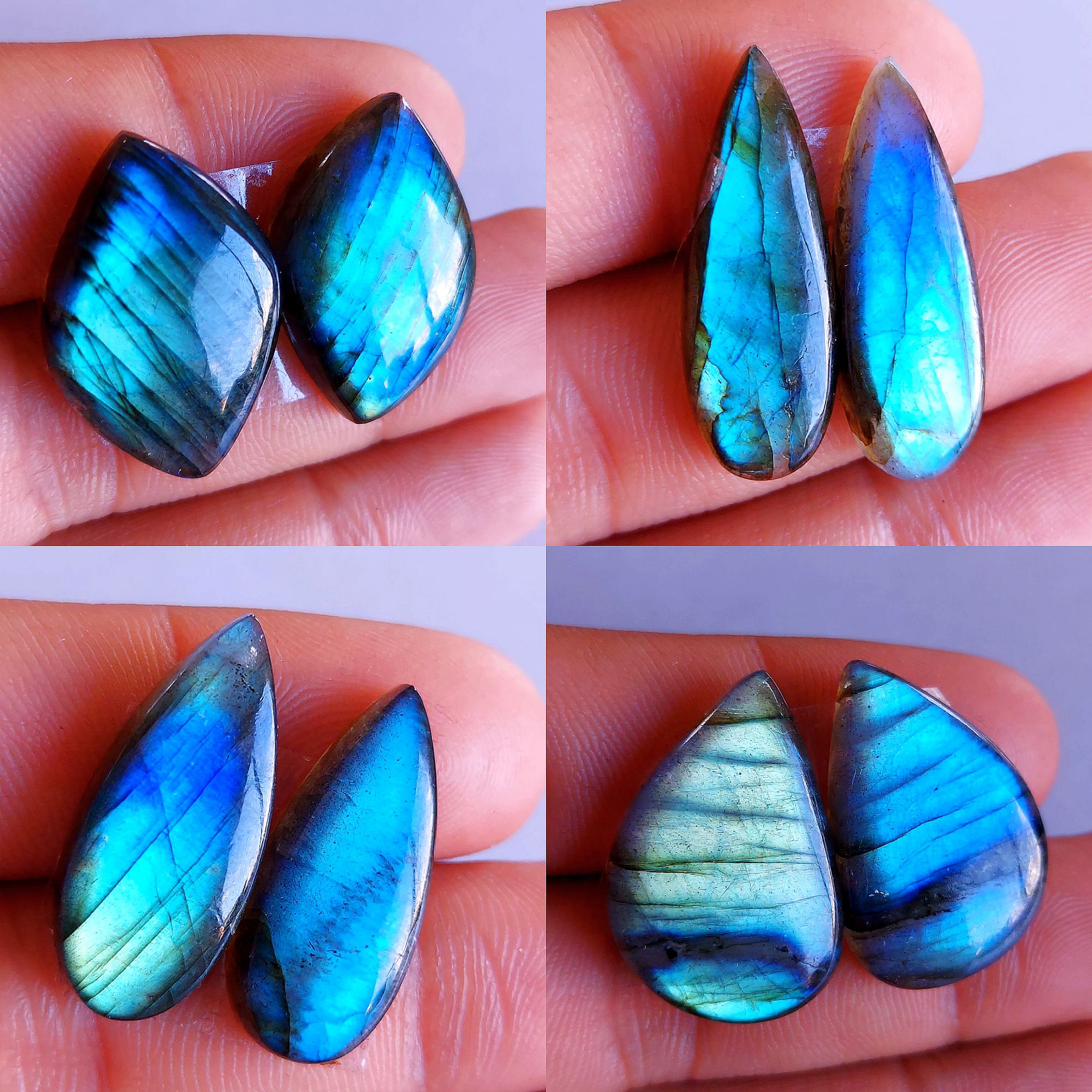 4 Pairs lot 121Cts Natural Labradorite cabochon pair lot for jewelry making loose gemstone lot mix shape and size earring pairs 24x15 23x15mm