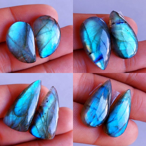 4 Pairs lot 130Cts Natural Labradorite cabochon pair lot for jewelry making loose gemstone lot mix shape and size earring pairs 28x13 20x12mm