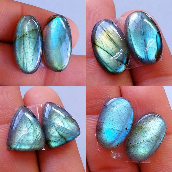 4 Pairs lot 96Cts Natural Labradorite cabochon pair lot for jewelry making loose gemstone lot mix shape and size earring pairs 20x10 12x10mm