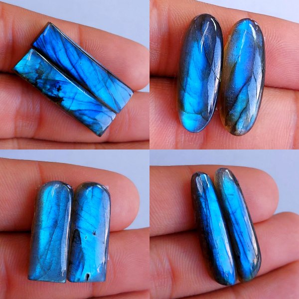 4 Pairs lot 102Cts Natural Labradorite cabochon pair lot for jewelry making loose gemstone lot mix shape and size earring pairs 30x6 22x7mm