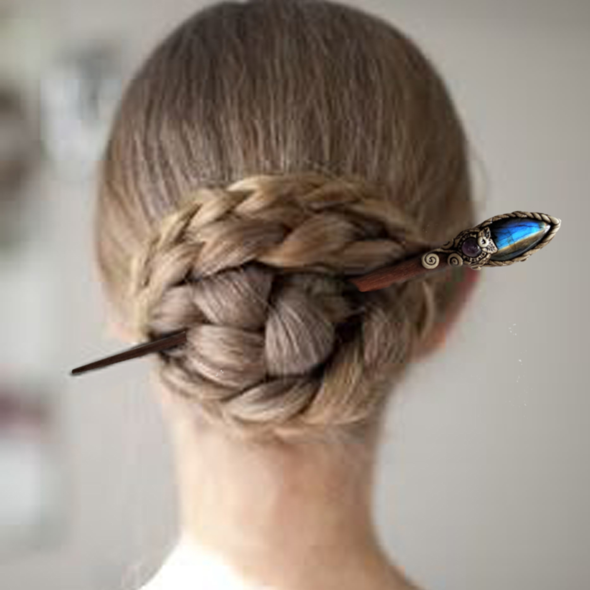 2Pcs crystal labradorite hair stick wooden women hair acessories crystal healing gift gemstone hairpin crystal barrette polymer clay