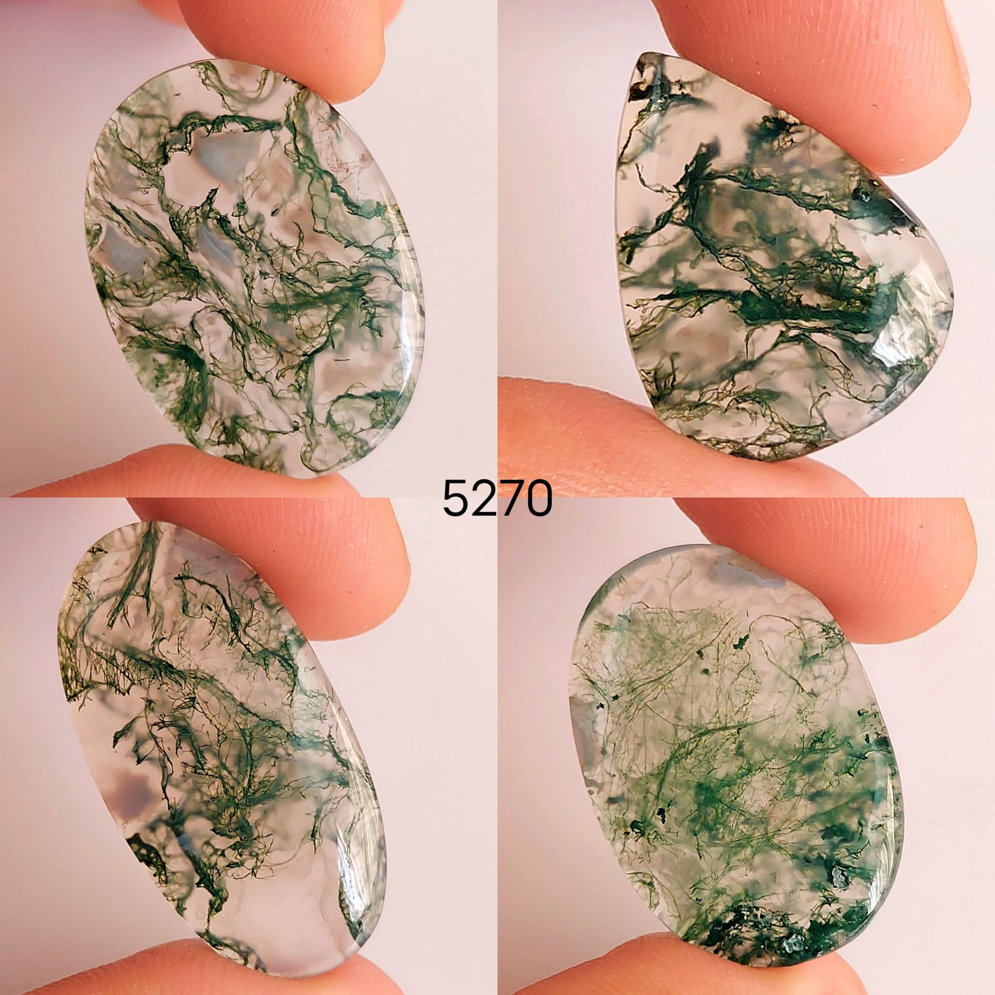 4 Pcs Lot  89Cts Natural Green Moss Agate cabochon loose gemstone lot 31x22-21x15mm