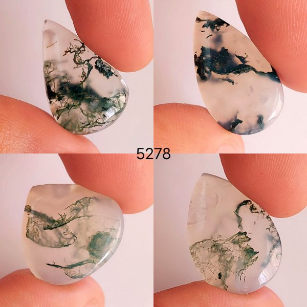 4 Pcs Lot  54Cts Natural Green Moss Agate cabochon loose gemstone lot 23x13-17x17mm