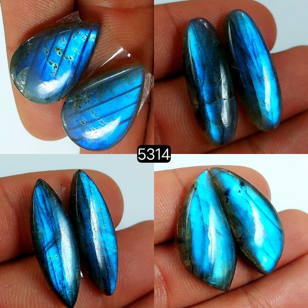 4 Pair Lot 115Cts natural Labradorite cabochon Gemstone Multi fire labradorite Matching pair For Jewelry Making Mix shape and Size Earring Pairs 28x12-23x13mm