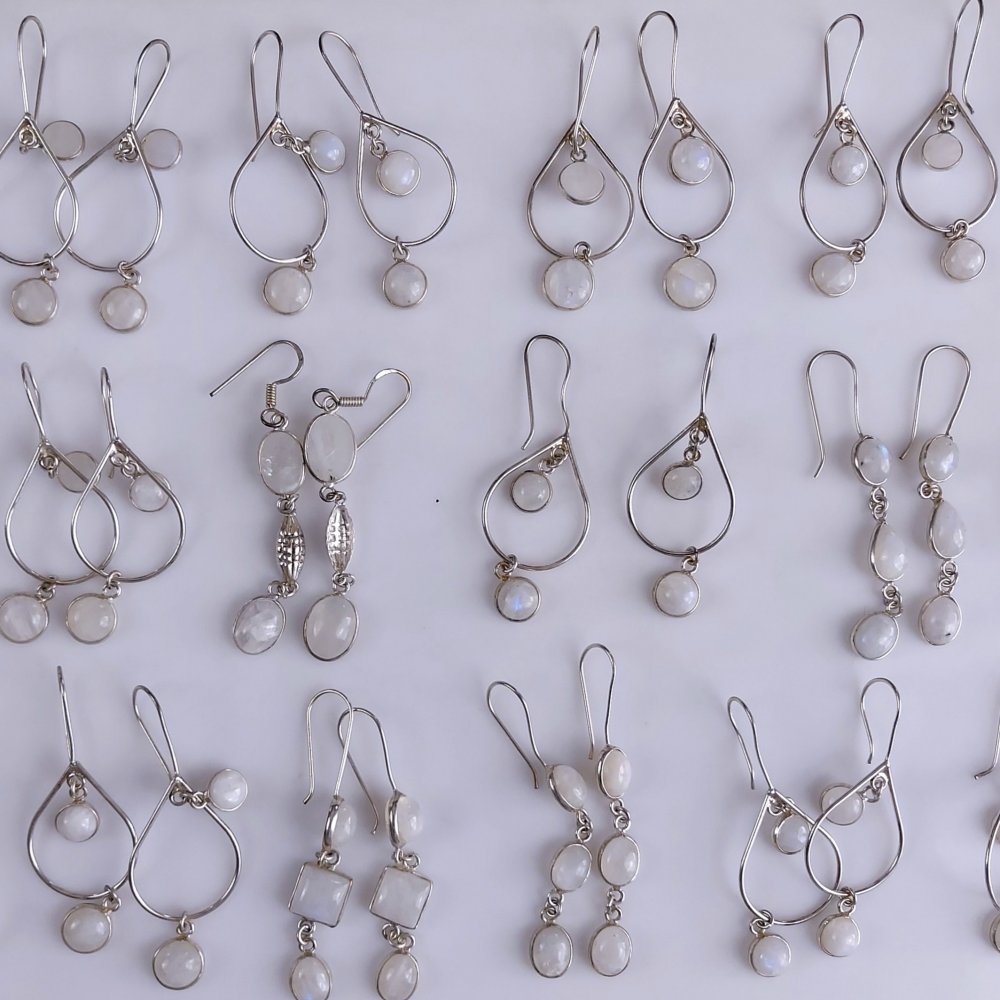 18Pair 559Cts Natural Rainbow Moonstone Silver Plated Earring Pair 10x10mm#G-545