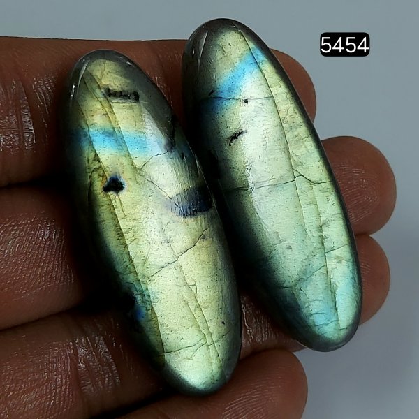 108cts Natural Labradorite Gemstone Pair Oval Shape green Fire Cabochon For Jewelry Making Crystal Cabochon Semi-Precious Labradorite Gemstone 47x17mm