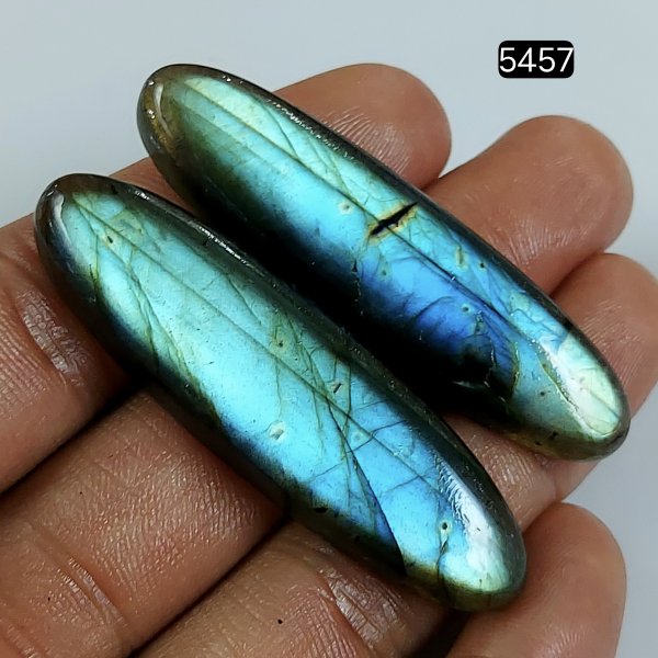 114cts Natural Labradorite Gemstone Pair Oval Shape Green Fire Cabochon For Jewelry Making Crystal Cabochon Semi-Precious Labradorite Gemstone 57X14mm