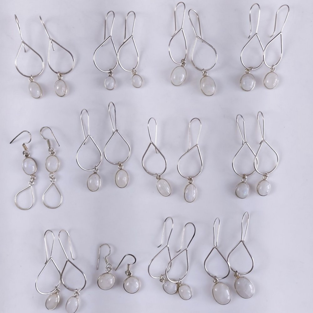 10Pair 282Cts Natural Rainbow Moonstone Silver Plated Earring Pair 10x8 mm#G-546
