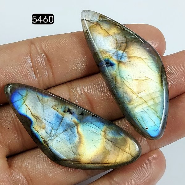 99cts Natural Labradorite Gemstone Pair Fancy Shape Multi Fire Cabochon For Jewelry Making Crystal Cabochon Semi-Precious Labradorite Gemstone 50x20mm