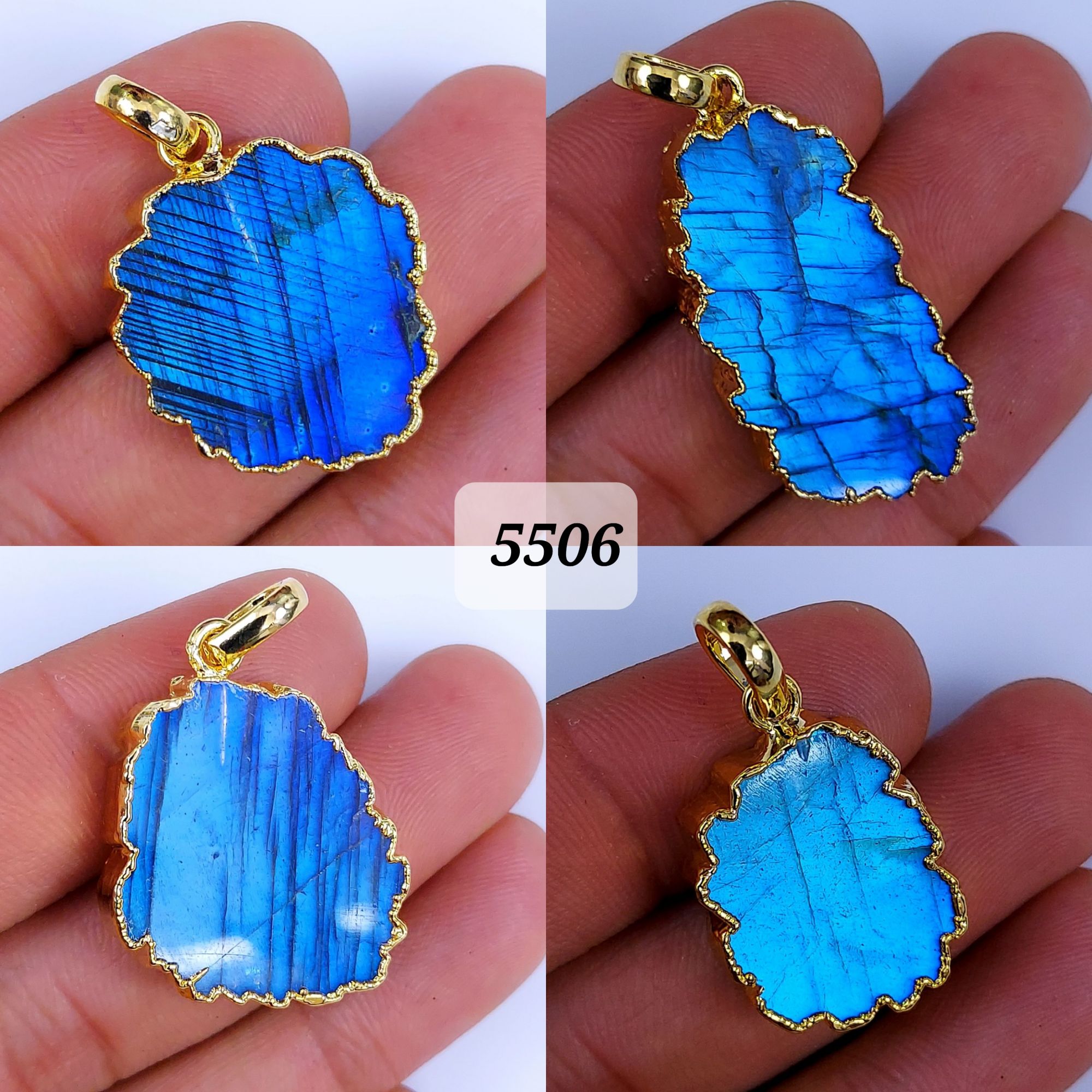4Pcs 129Cts Natural Labradorite Slice Connector Pendant Bezeled Gemstone Pendant Electroplated Slice Layering Jewelry Gold Plated Choker 32x18 22x12mm