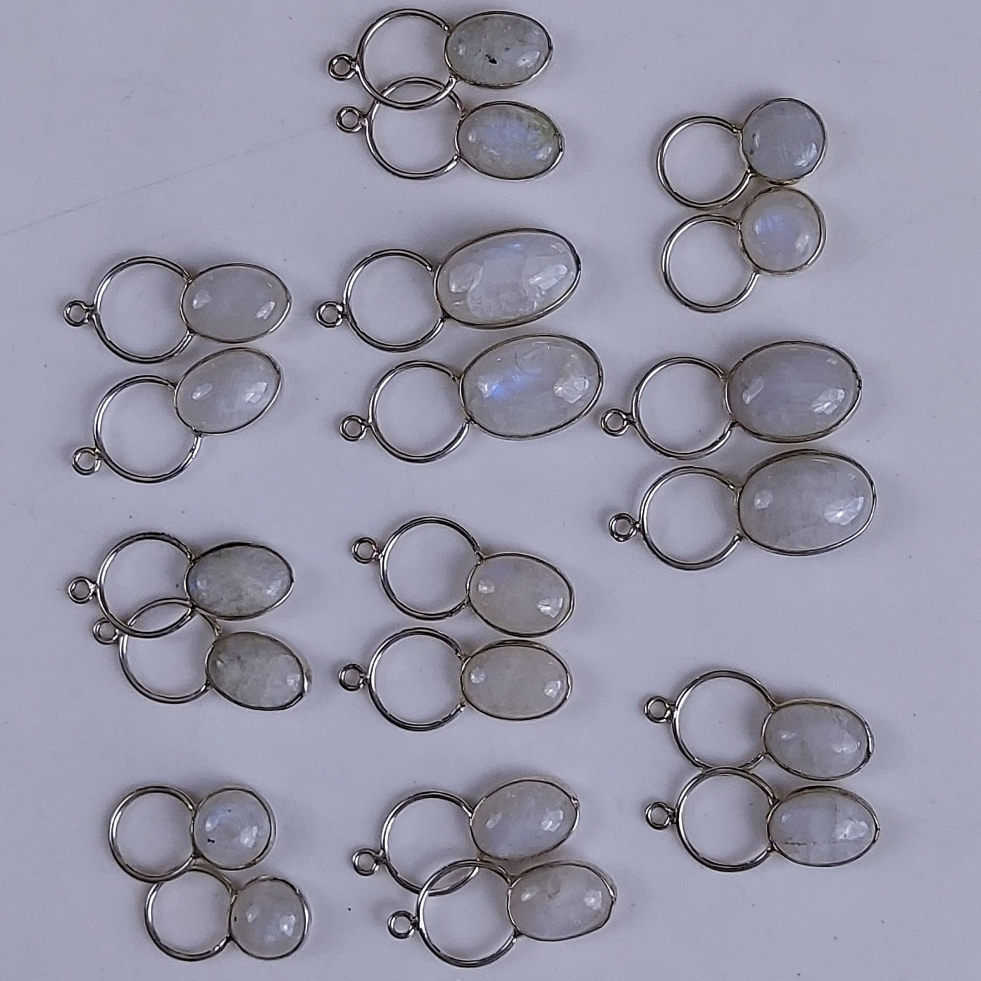 10Pair 238Cts Natural Rainbow Moonstone Silver Plated Earring Pair Connector Lot 12x10mm#G-553