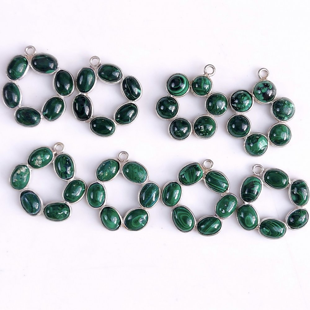 4Pair 138Cts Natural Green Malachite Silver Plated Earring Pair Connector Lot #559