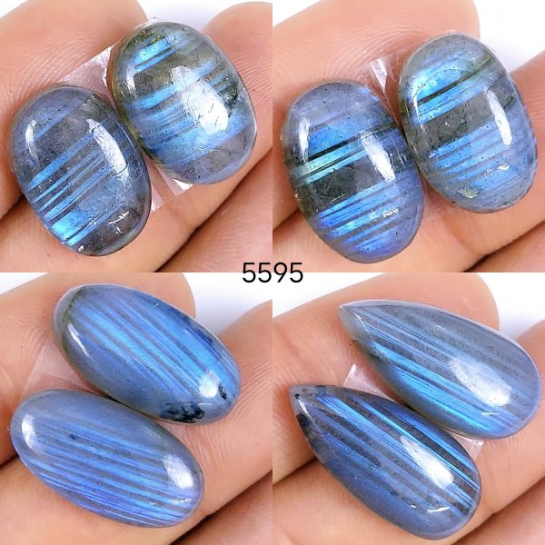 4 pair  Lot 112Cts Natural Labradorite cabochon Gemstone Blue fire labradorite Matching pair For Jewelry Making Mix shape and Size Earring Pairs 26x14 20x12 mm #5595