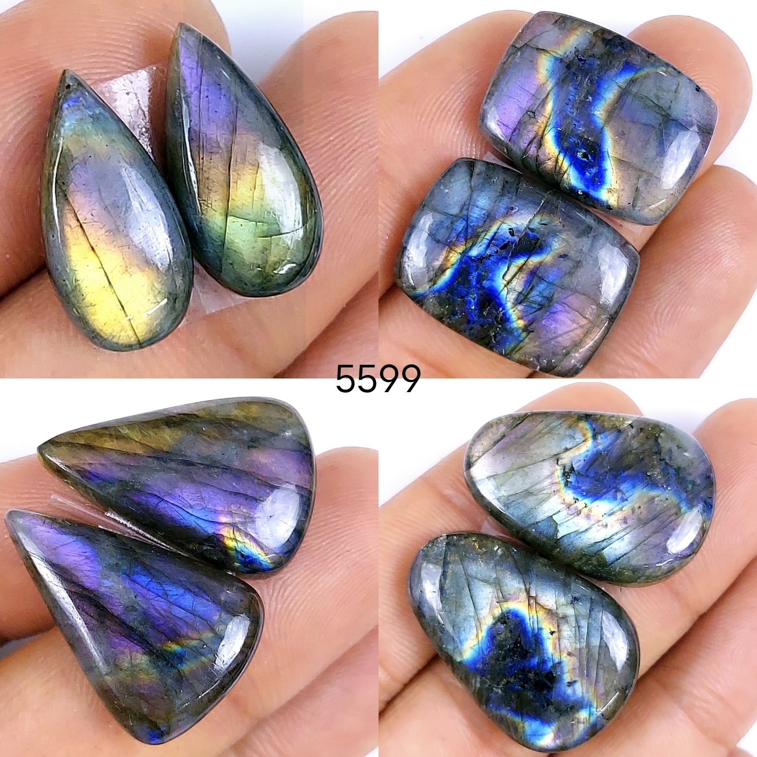 4 pair Lot 158Cts Natural Labradorite cabochon Gemstone Multi fire labradorite Matching pair For Jewelry Making Mix shape and Size Earring Pairs 30x20 20x10mm #5599