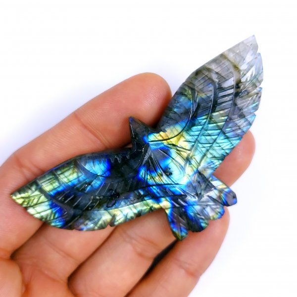 142Cts Natural Labradorite Eagle Carving Pendant Multi Fire Hand Carved Eagle Crystal Labradorite jewelry Wrapped Gemstone Crystal Healing 80x40mm