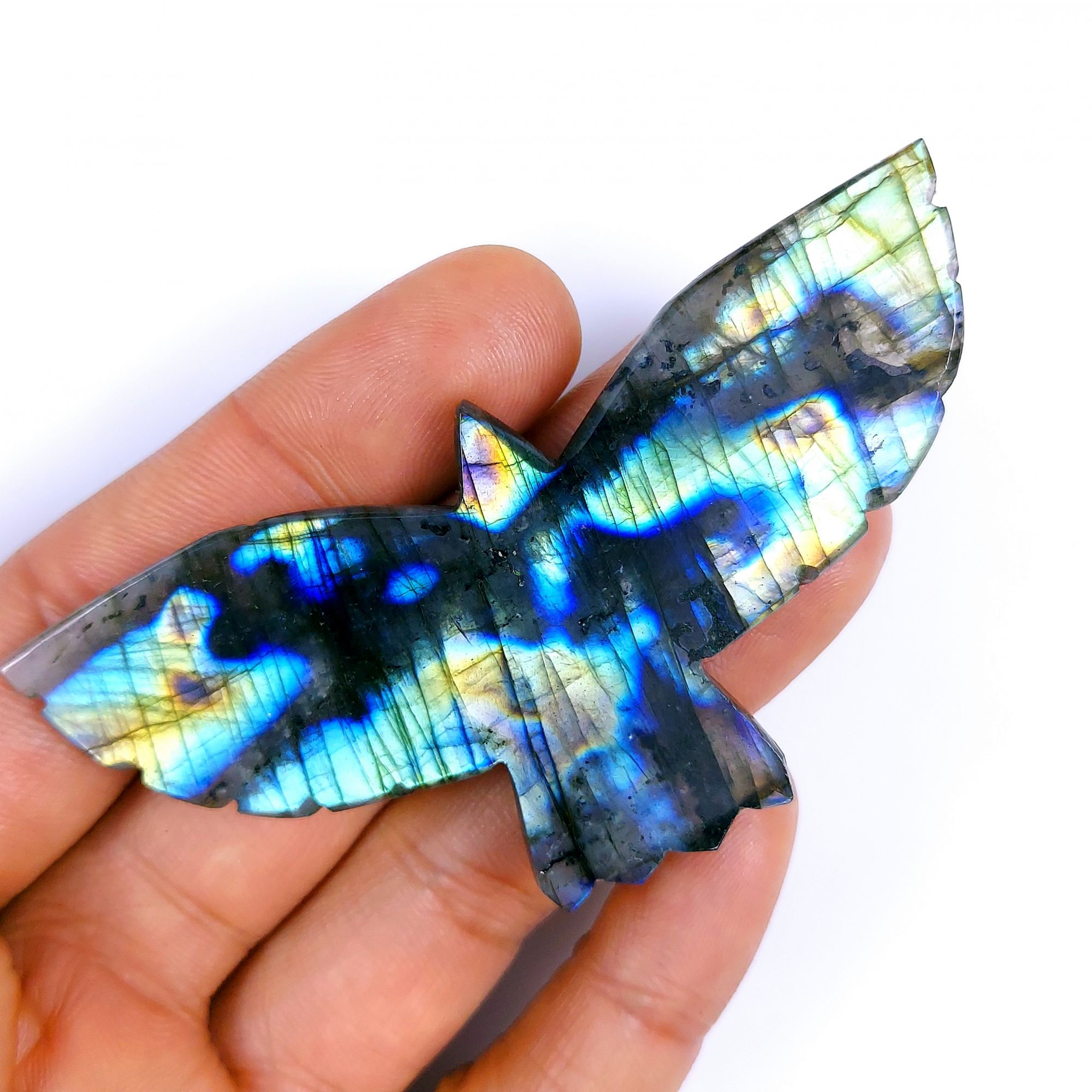 142Cts Natural Labradorite Eagle Carving Pendant Multi Fire Hand Carved Eagle Crystal Labradorite jewelry Wrapped Gemstone Crystal Healing 80x40mm