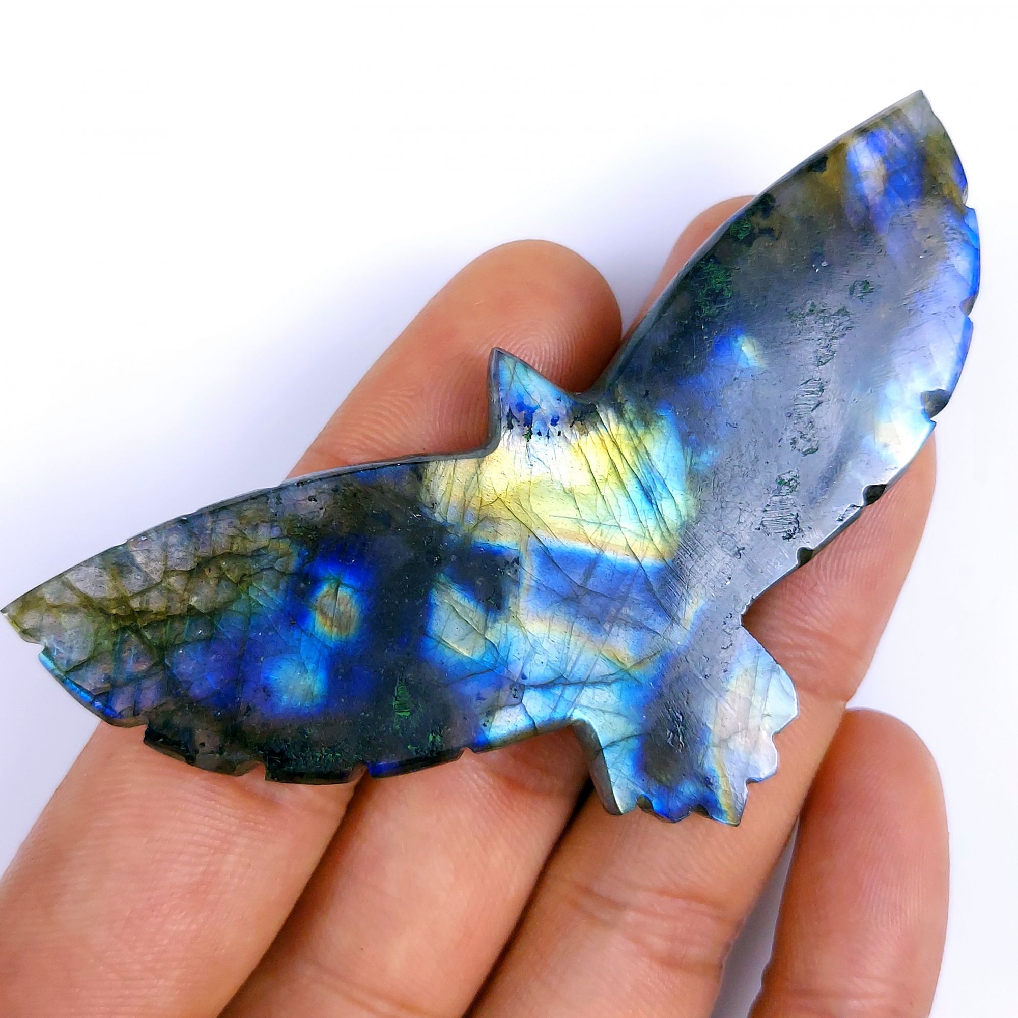 148Cts Natural Labradorite Eagle Carving Pendant Multi Fire Hand Carved Eagle Crystal Labradorite jewelry Wrapped Gemstone Crystal Healing 80x40mm