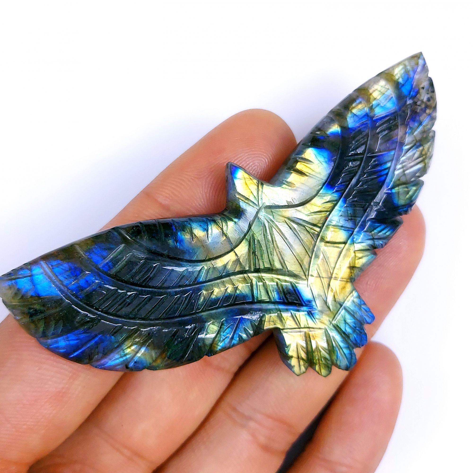 148Cts Natural Labradorite Eagle Carving Pendant Multi Fire Hand Carved Eagle Crystal Labradorite jewelry Wrapped Gemstone Crystal Healing 80x40mm