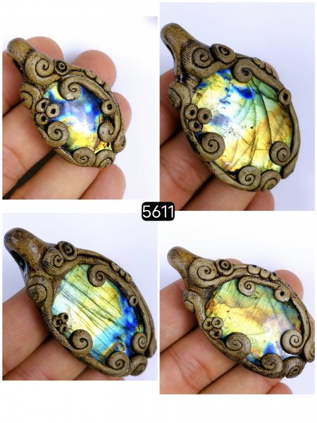 4 Pcs Lot 510Cts Natural Labradorite Polymer Pendant, Blue fire Labradorite Gemstone Pendant,Single Stone Crystal oval shape Pendant, boho pendant 64x38 48x28mm &quot;
