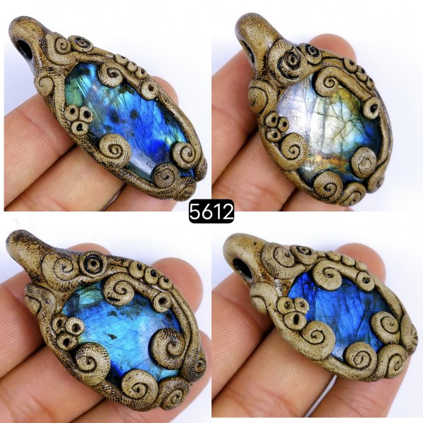 4 Pcs Lot 418Cts Natural Labradorite Polymer Pendant, Blue fire Labradorite Gemstone Pendant,Single Stone Crystal oval shape Pendant, boho pendant 64x30  50x30mm