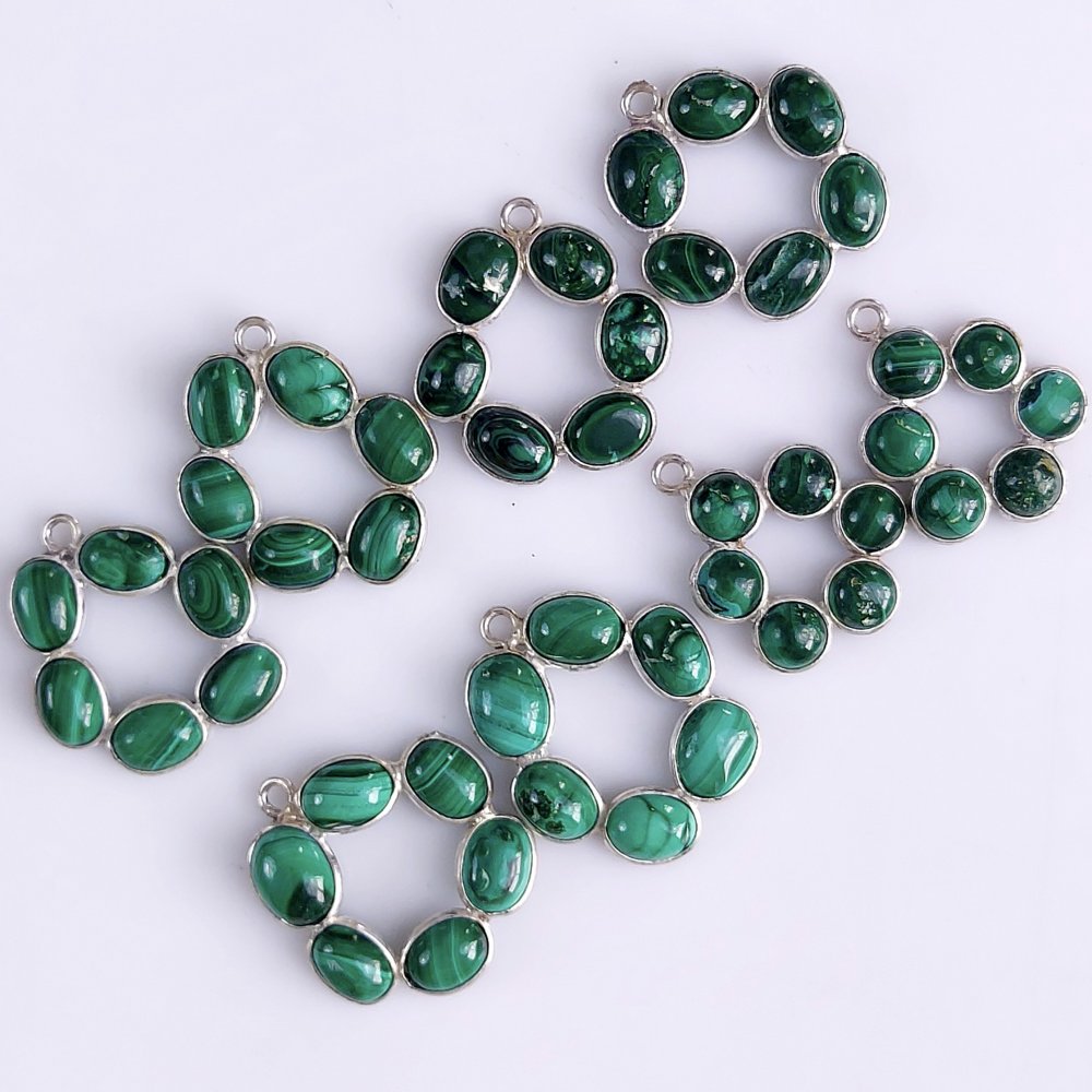 4Pair 131Cts Natural Green Malachite Silver Plated Earring Pair Connector Lot #562