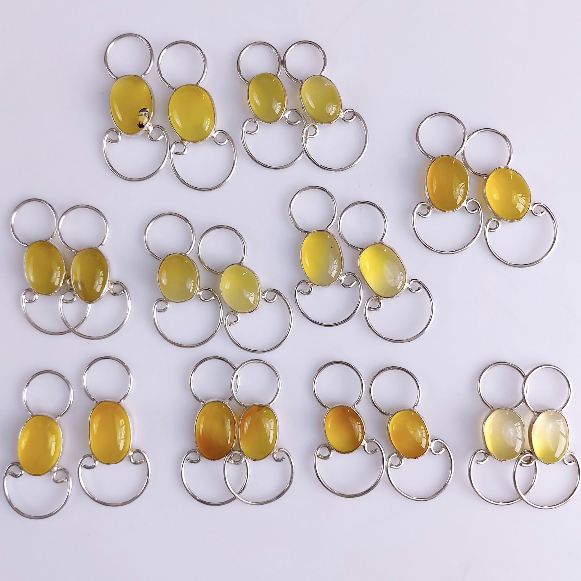 10Pair 319Cts Natural Yellow Onyx Gemstone Silver Plated Earring Pair Connector Lot 13x10mm#564