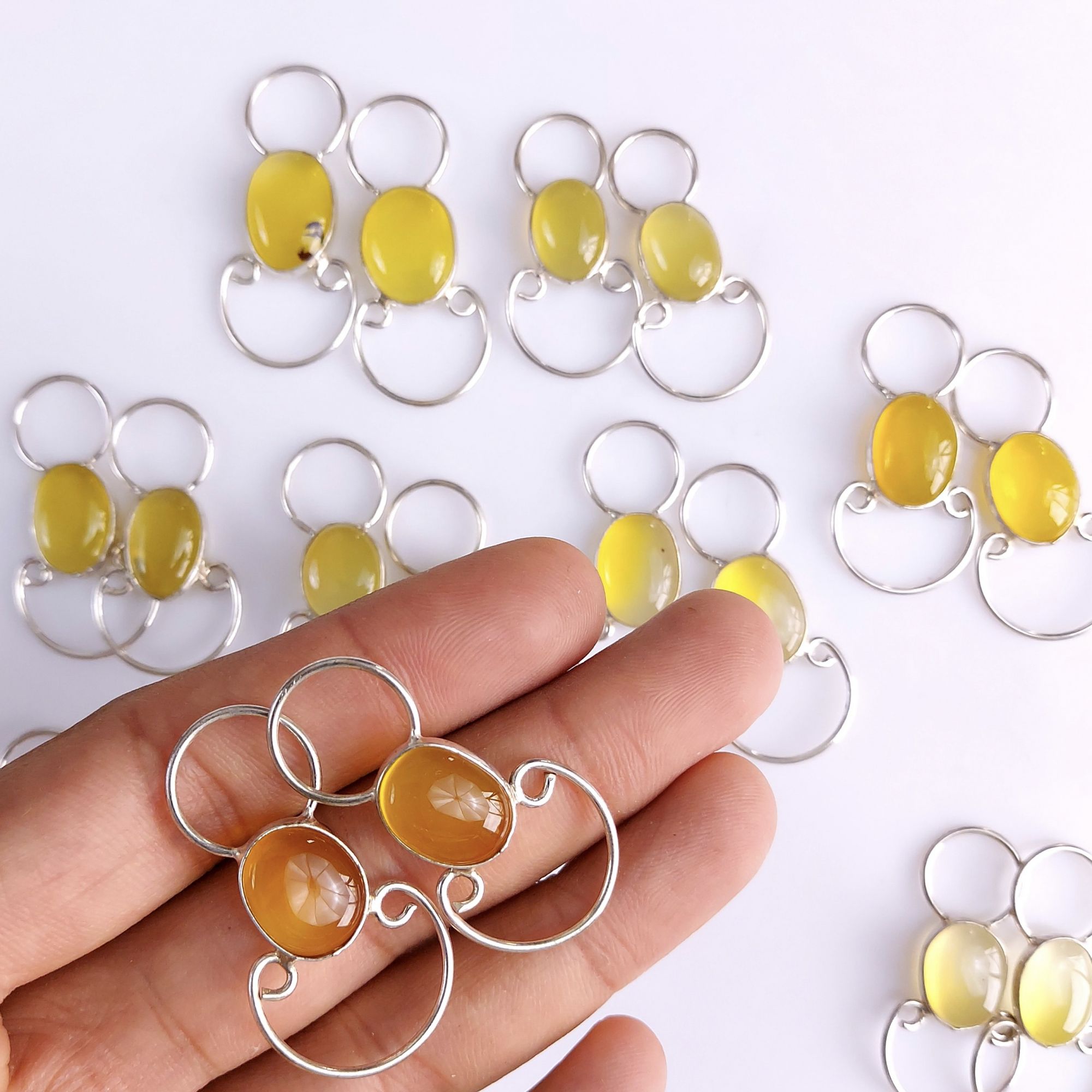 10Pair 319Cts Natural Yellow Onyx Gemstone Silver Plated Earring Pair Connector Lot 13x10mm#564