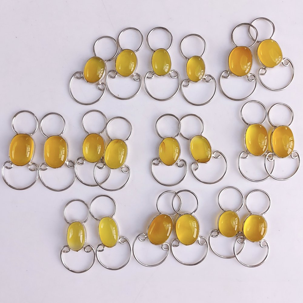 10Pair 334Cts Natural Yellow Onyx Silver Plated Gemstone Earring Pair Connector Lot 13x10mm#565