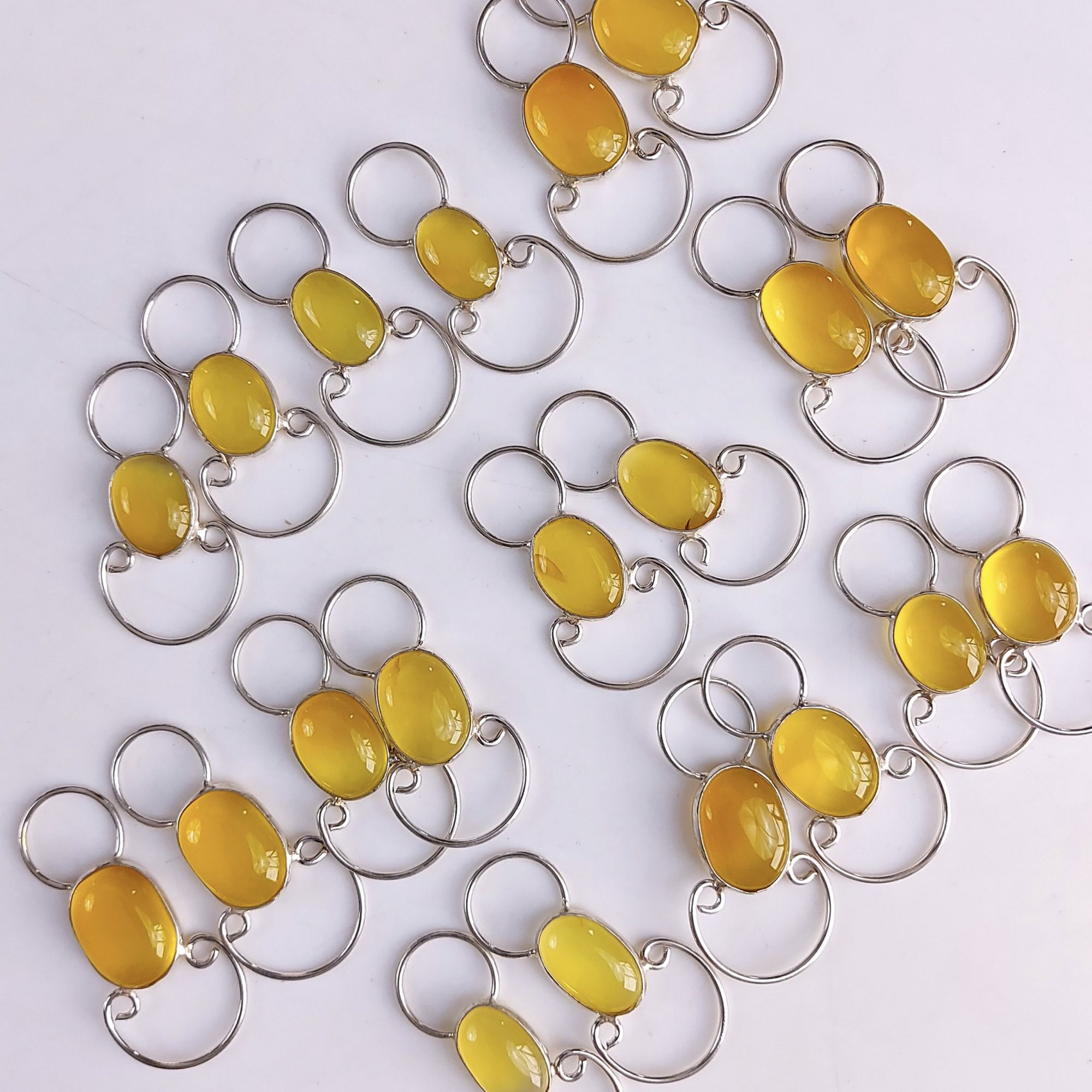 10Pair 334Cts Natural Yellow Onyx Silver Plated Gemstone Earring Pair Connector Lot 13x10mm#565