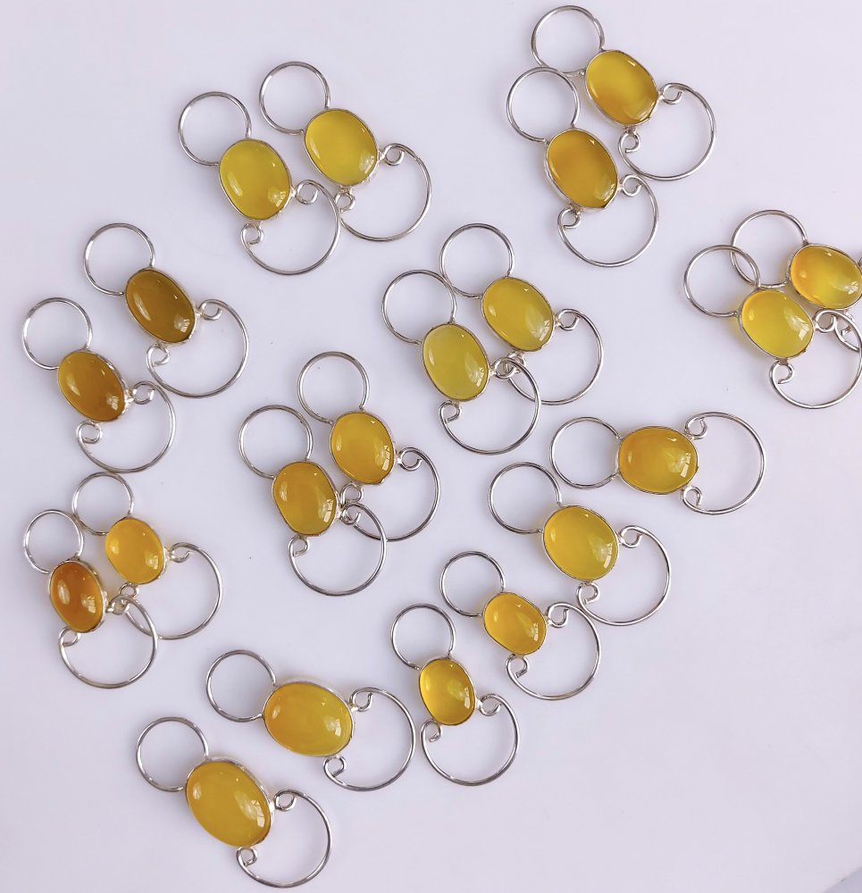 10Pair 320Cts Natural Yellow Onyx Gemstone Silver Plated Earring Pair Connector Lot 13x10mm#566