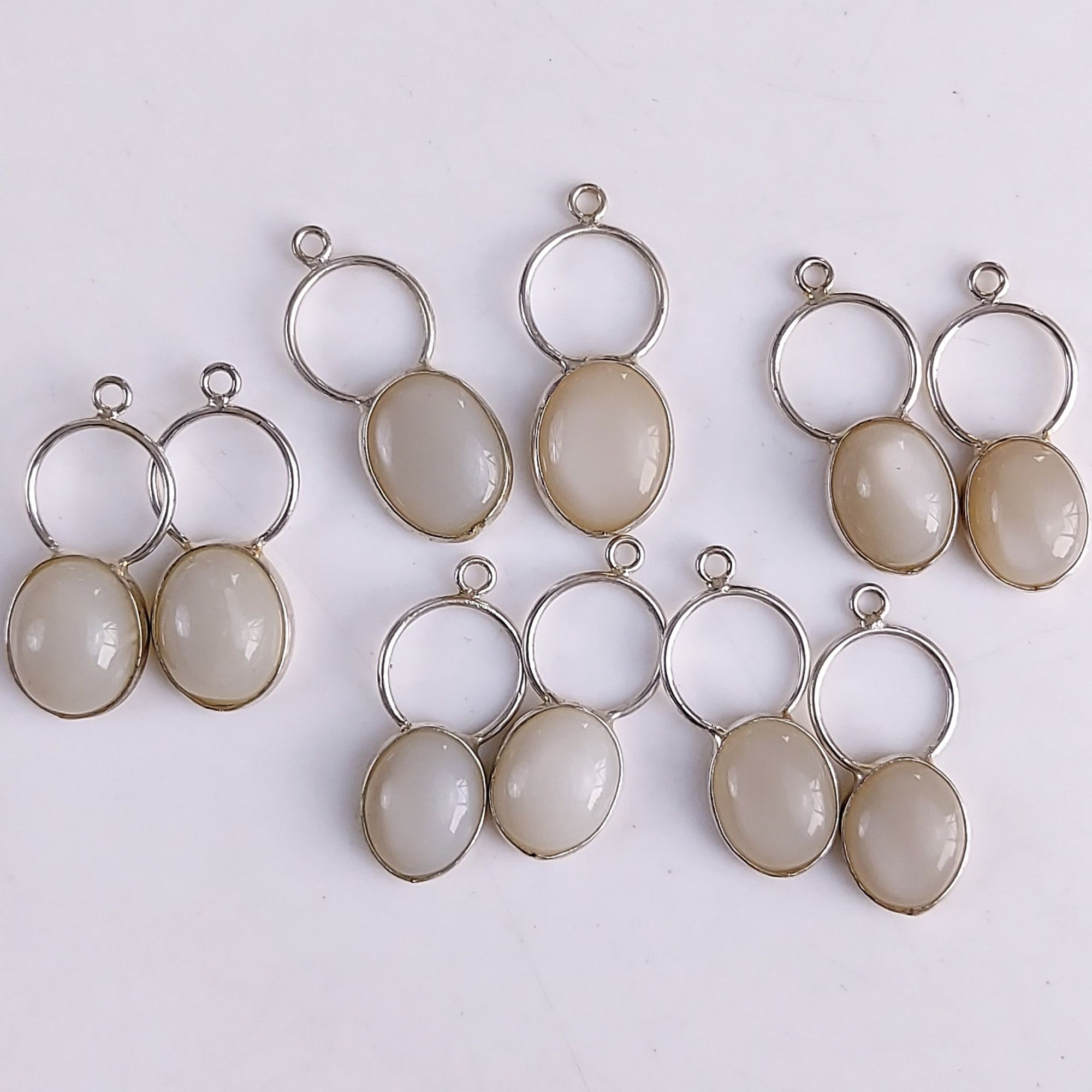 5Pair 135Cts Natural White Moonstone Gemstone Silver Plated Earring Pair Connector Lot 13x10mm#567