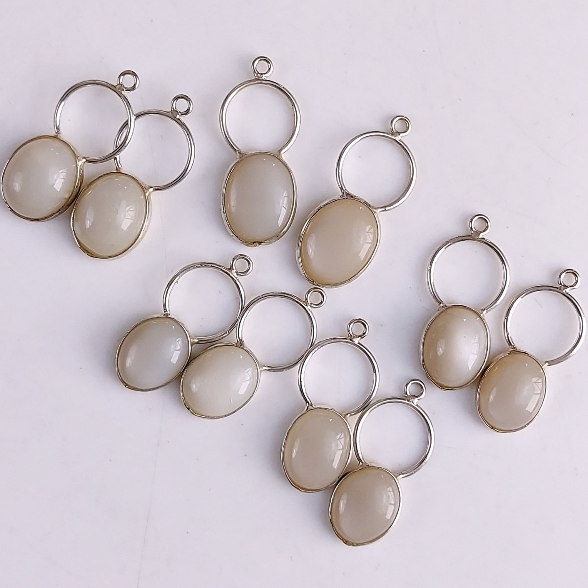 5Pair 135Cts Natural White Moonstone Gemstone Silver Plated Earring Pair Connector Lot 13x10mm#567