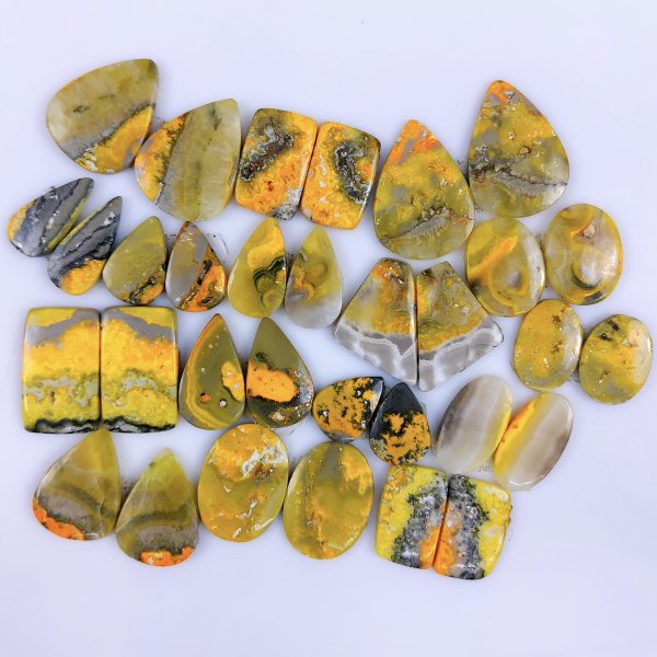 16 Pair Lot 312Cts Natural Bumble Bee Jasper Yellow Sterling Pendant Handmade Jewelry Pendant Natural Gemstone Pendant Gift For Mom 27x22 17x14mm#5683
